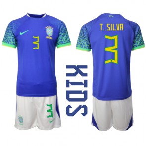 Brazil Thiago Silva #3 Gostujuci Dres za Dječji SP 2022 Kratak Rukavima (+ kratke hlače)
